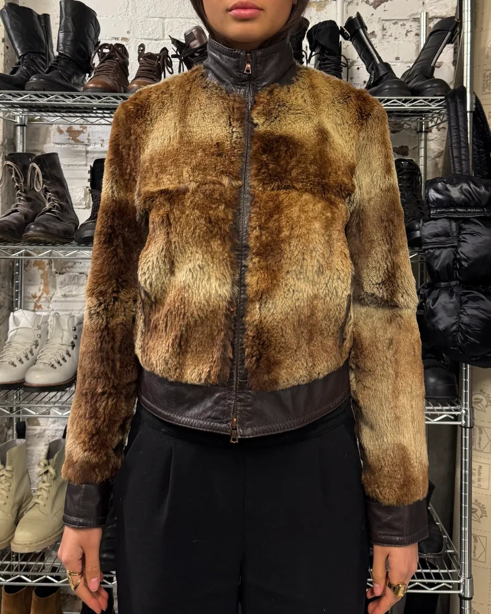 1990s Hugo Boss Hybrid Fur & Brown Leather Jacket (XS) 1