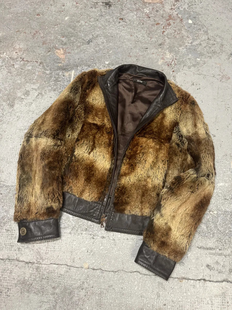 1990s Hugo Boss Hybrid Fur & Brown Leather Jacket (XS) 2