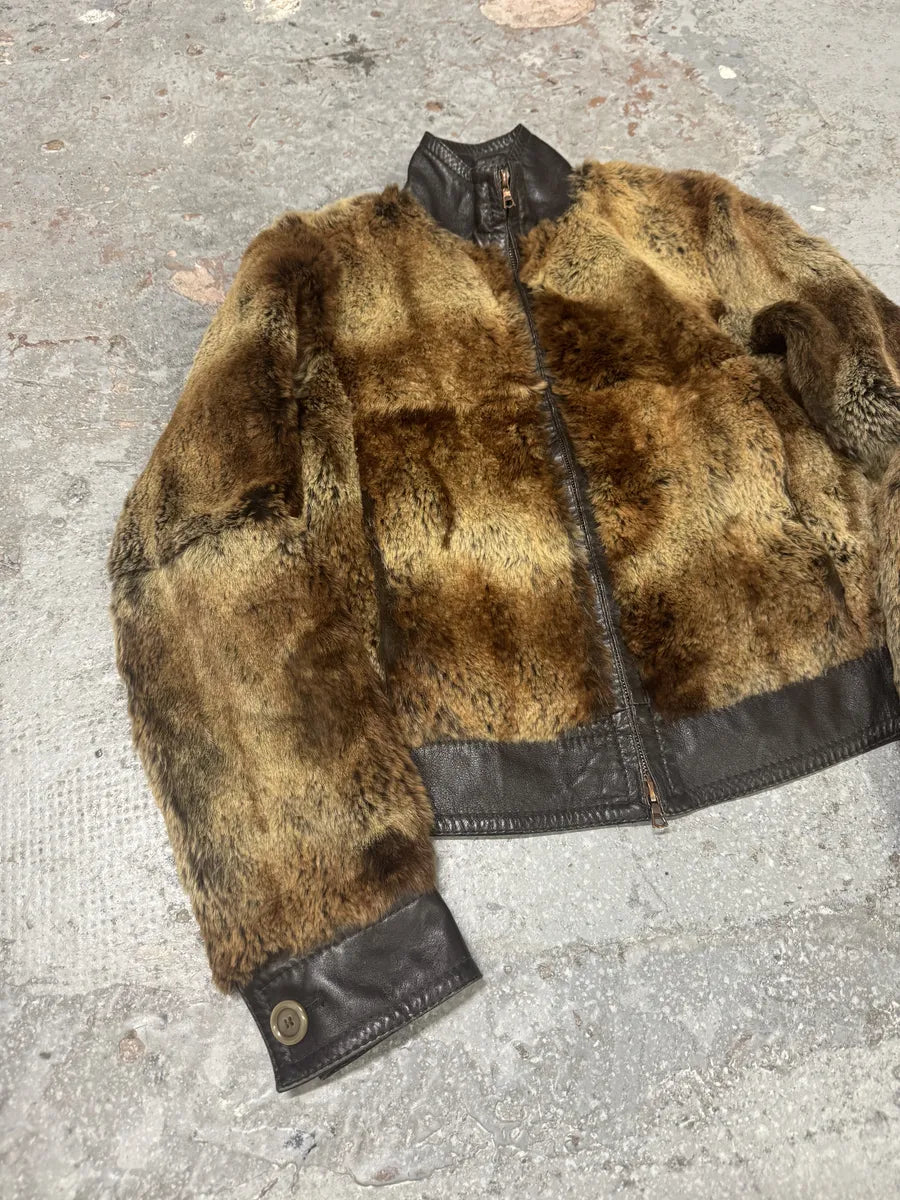 1990s Hugo Boss Hybrid Fur & Brown Leather Jacket (XS) 10