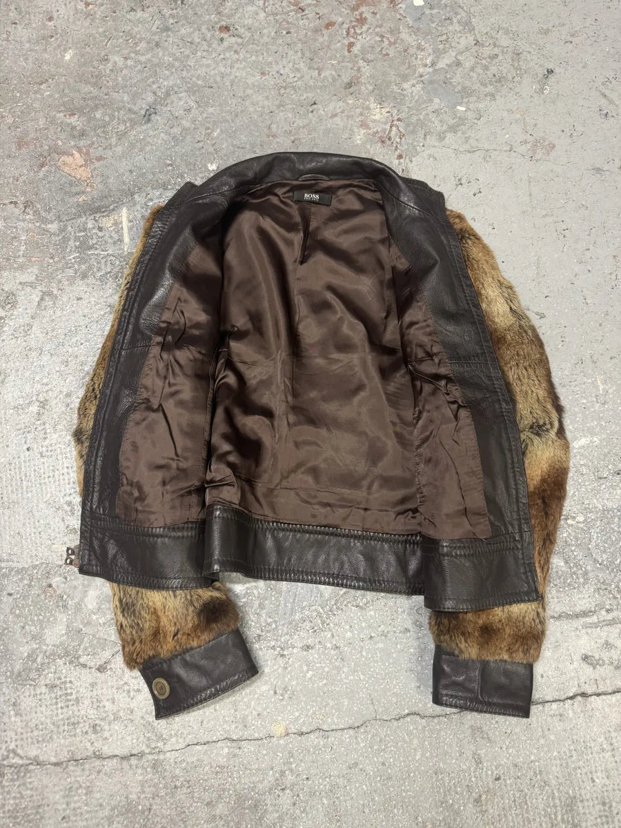 1990s Hugo Boss Hybrid Fur & Brown Leather Jacket (XS) 5