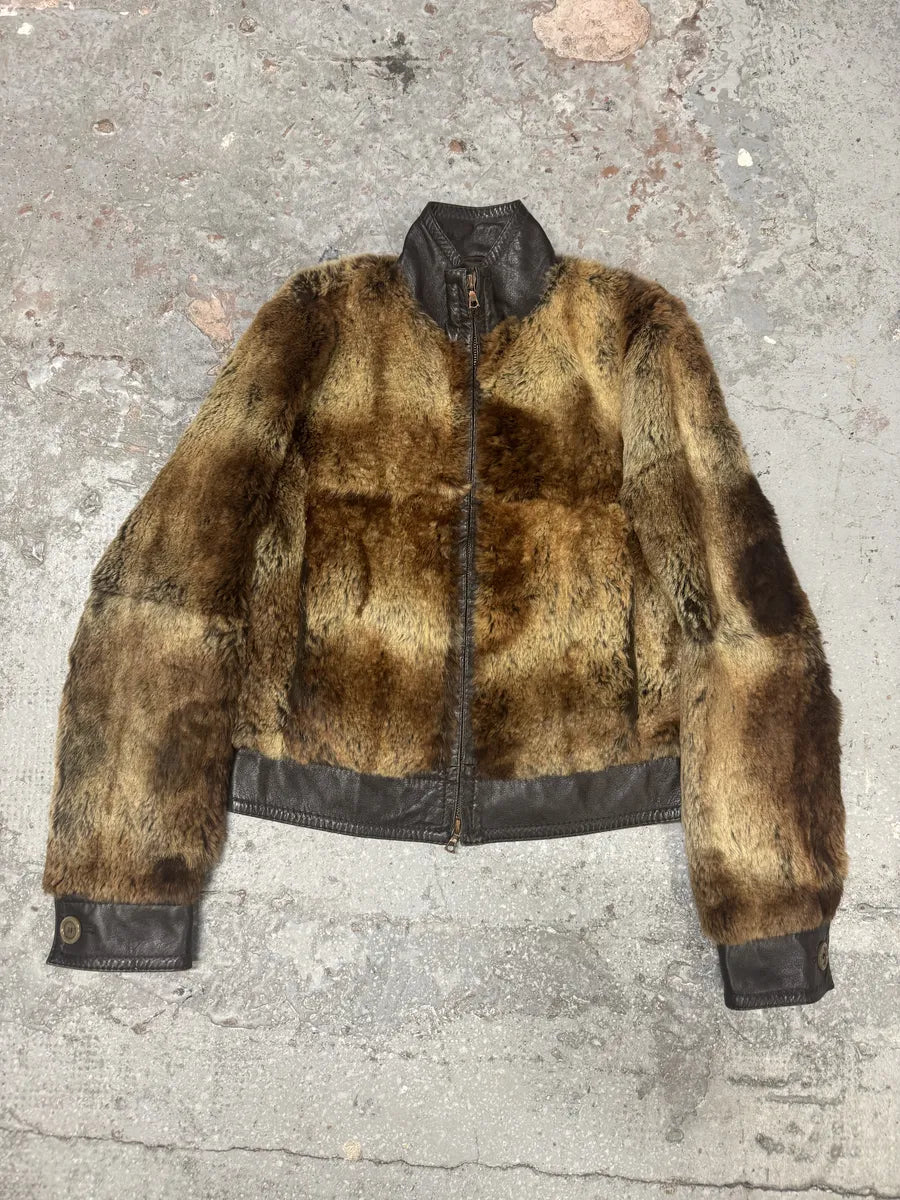 1990s Hugo Boss Hybrid Fur & Brown Leather Jacket (XS) 6