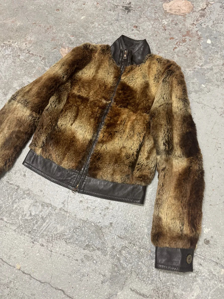 1990s Hugo Boss Hybrid Fur & Brown Leather Jacket (XS) 7