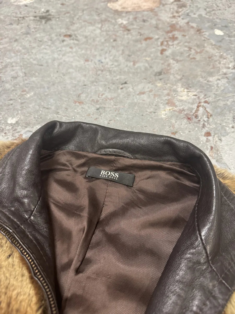 1990s Hugo Boss Hybrid Fur & Brown Leather Jacket (XS) 9