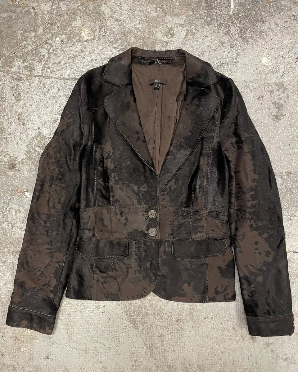 1990s Hugo Boss Pony Hair Black Irregular Blazer Leather Jacket (S/M) 0