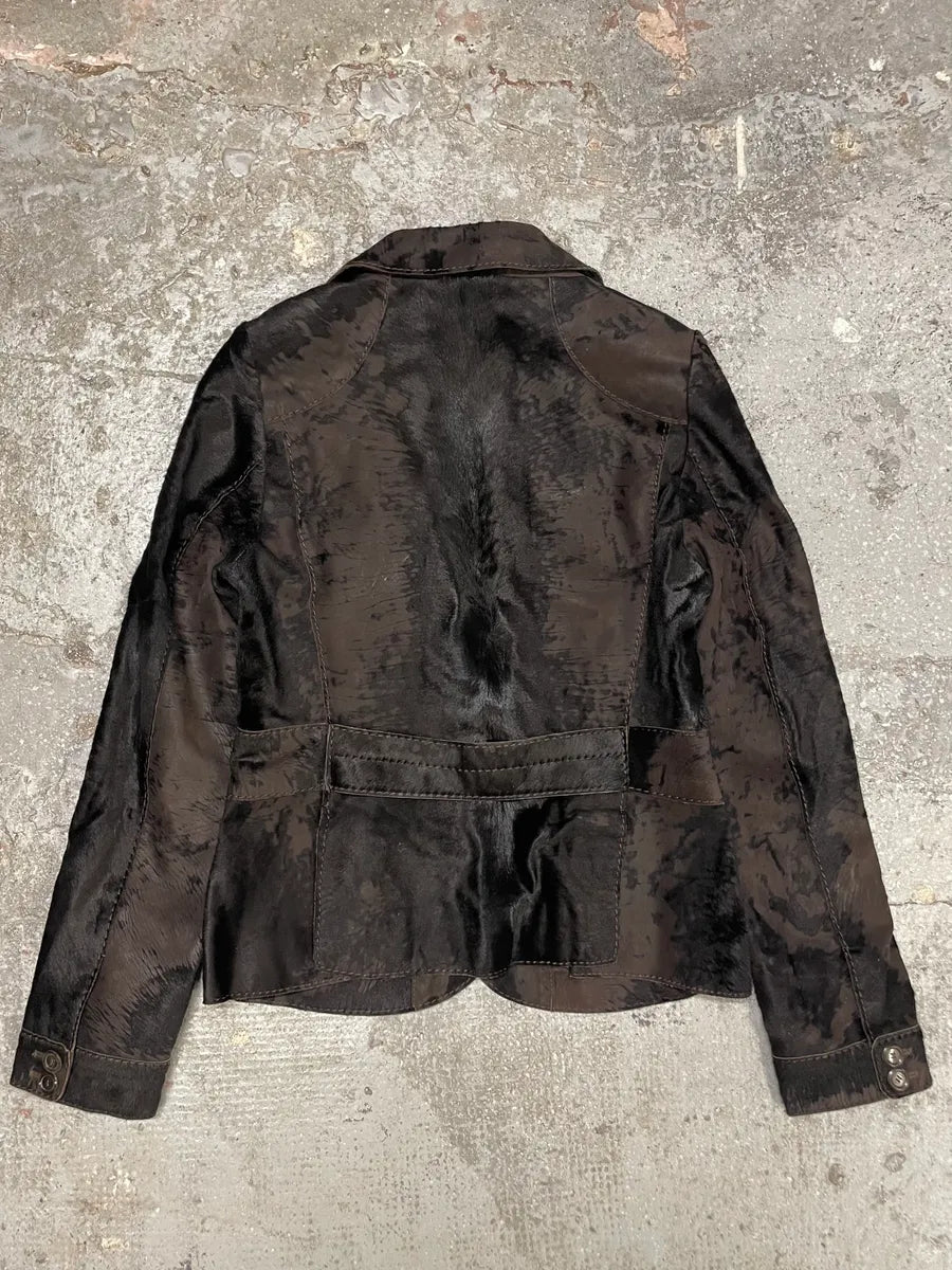 1990s Hugo Boss Pony Hair Black Irregular Blazer Leather Jacket (S/M) 1