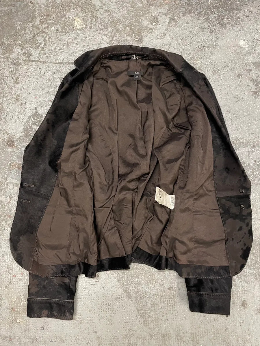 1990s Hugo Boss Pony Hair Black Irregular Blazer Leather Jacket (S/M) 2