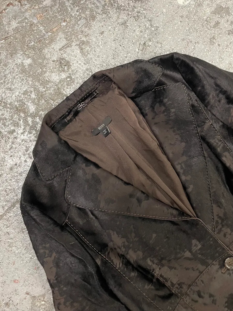 1990s Hugo Boss Pony Hair Black Irregular Blazer Leather Jacket (S/M) 3