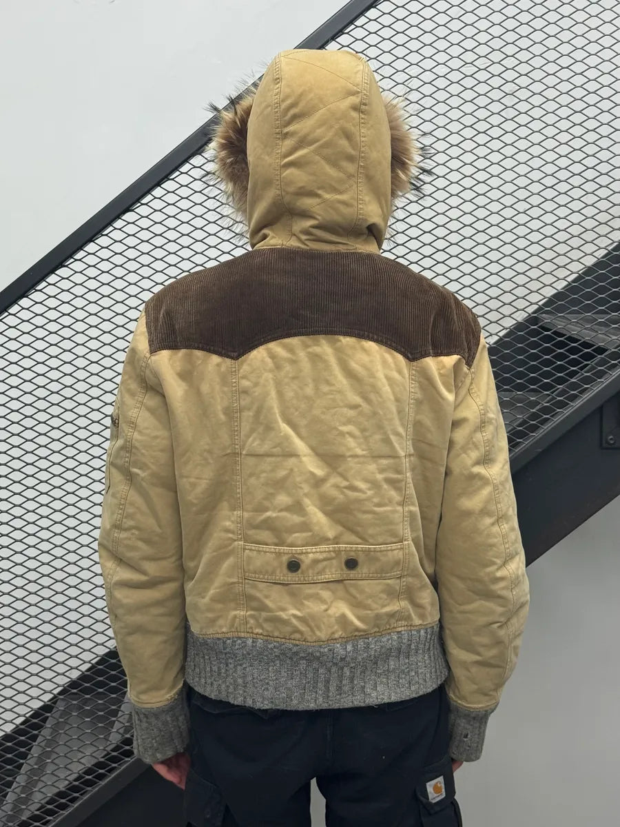 1990s Iceberg Beige Fur Hooded Multi-Pocket Bomber Jacket rXoBWkK 2