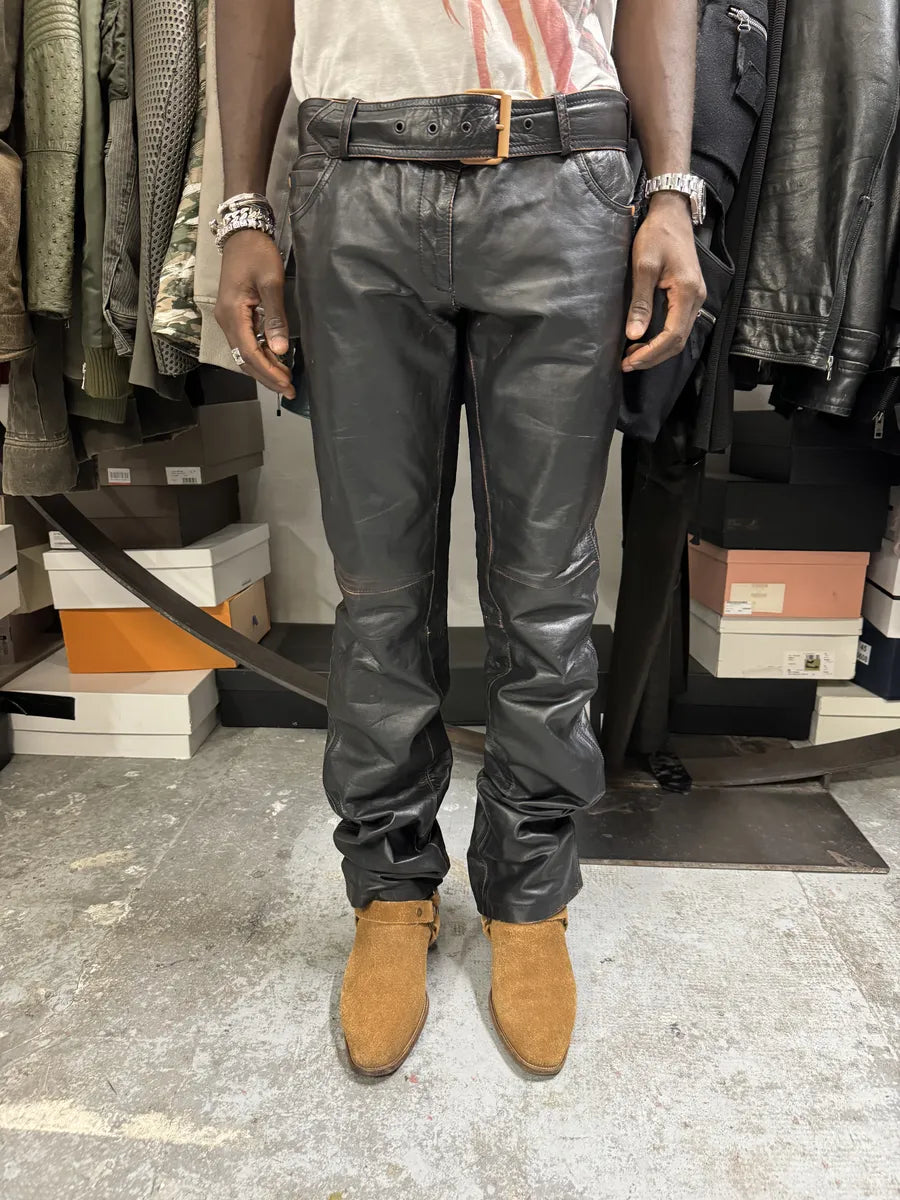 1990s Jean Paul Gaultier Black Belted Biker Leather Pants tTqzoCz 0