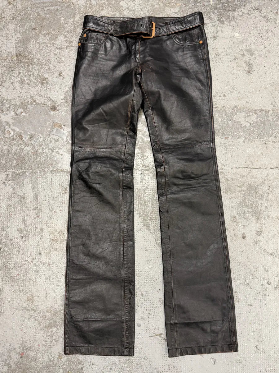 1990s Jean Paul Gaultier Black Belted Biker Leather Pants tTqzoCz 1