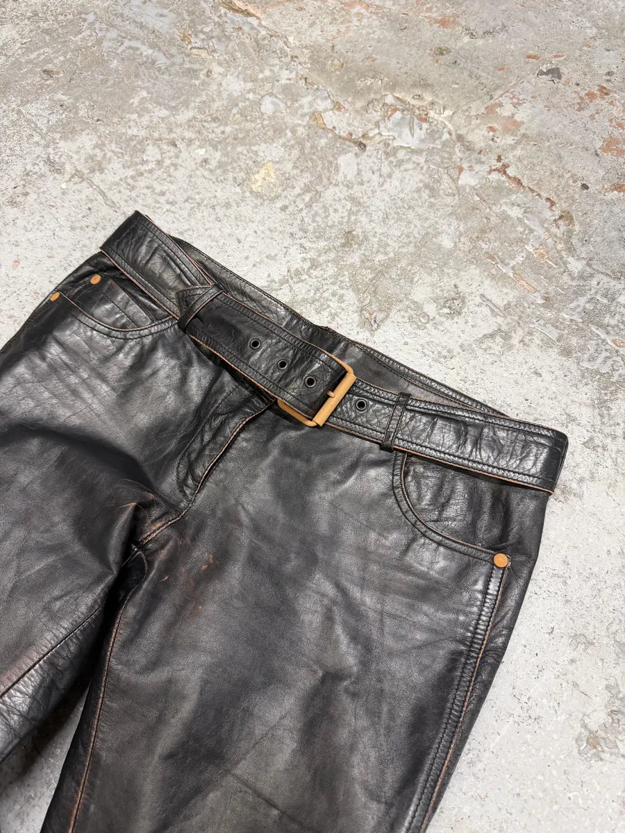 1990s Jean Paul Gaultier Black Belted Biker Leather Pants tTqzoCz 11