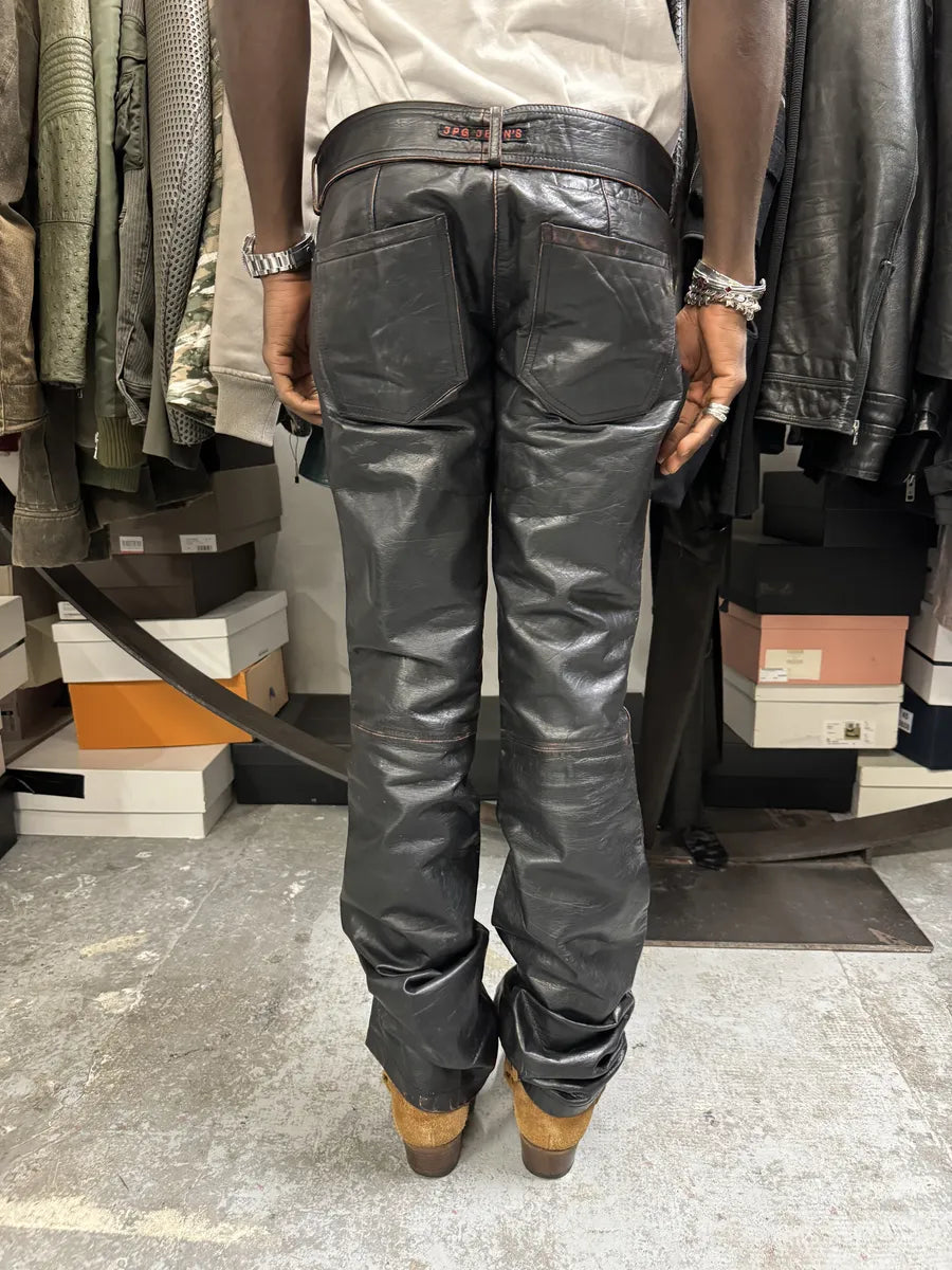 1990s Jean Paul Gaultier Black Belted Biker Leather Pants tTqzoCz 2