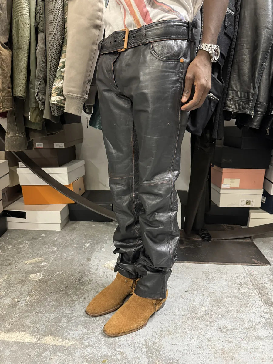 1990s Jean Paul Gaultier Black Belted Biker Leather Pants tTqzoCz 3