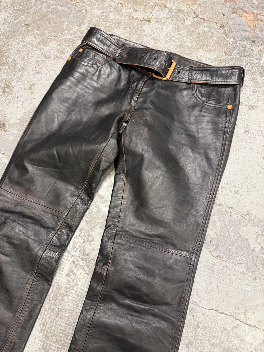 1990s Jean Paul Gaultier Black Belted Biker Leather Pants tTqzoCz 5