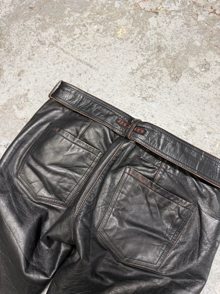 1990s Jean Paul Gaultier Black Belted Biker Leather Pants tTqzoCz 7