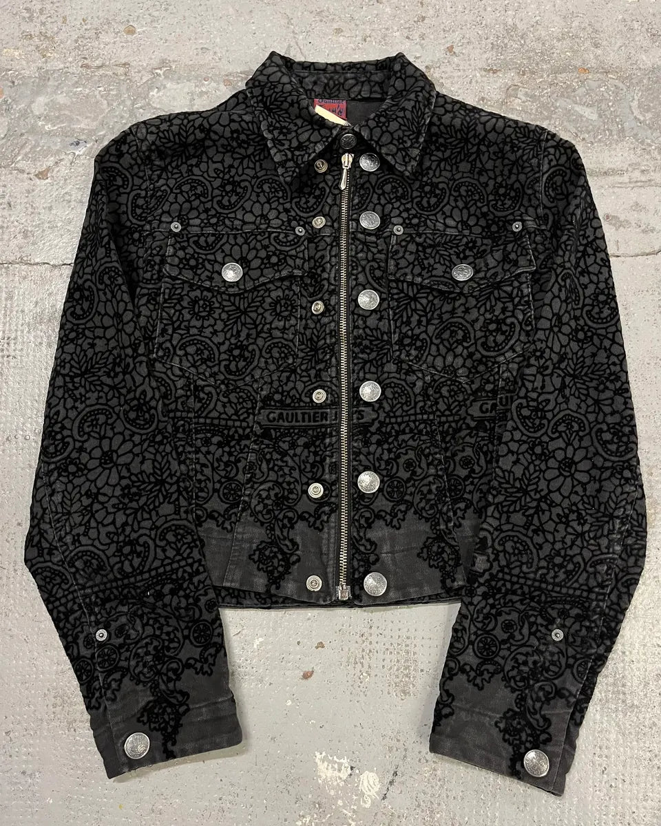 1990s Jean Paul Gaultier Black Embroidered Ornament Denim Jacket WxeVRtQ 0