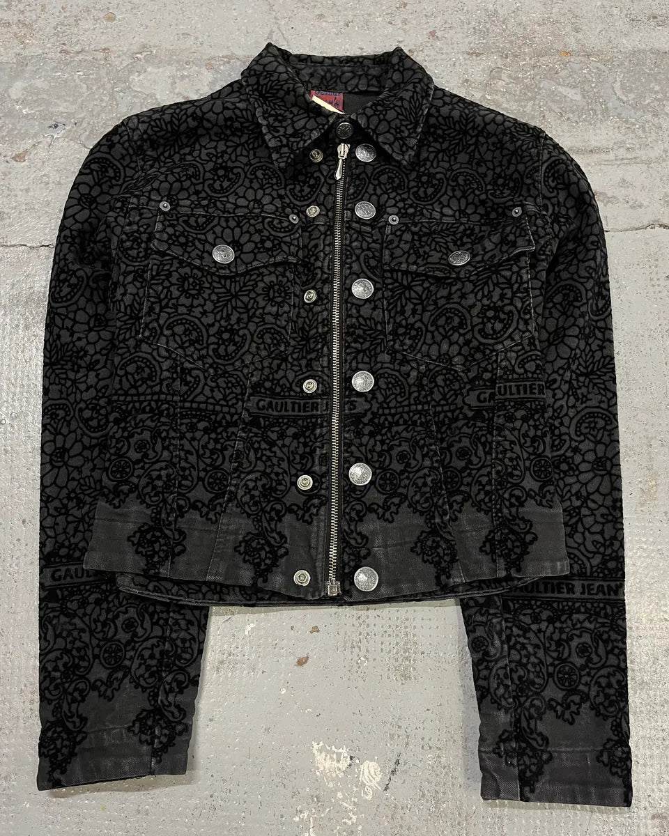 1990s Jean Paul Gaultier Black Embroidered Ornament Denim Jacket WxeVRtQ 3