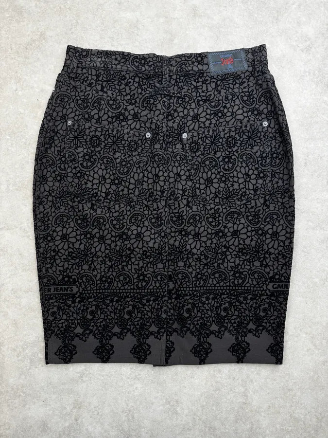 1990s Jean Paul Gaultier Black Flower Velvet Patrern Skirt NFGaKqy 1