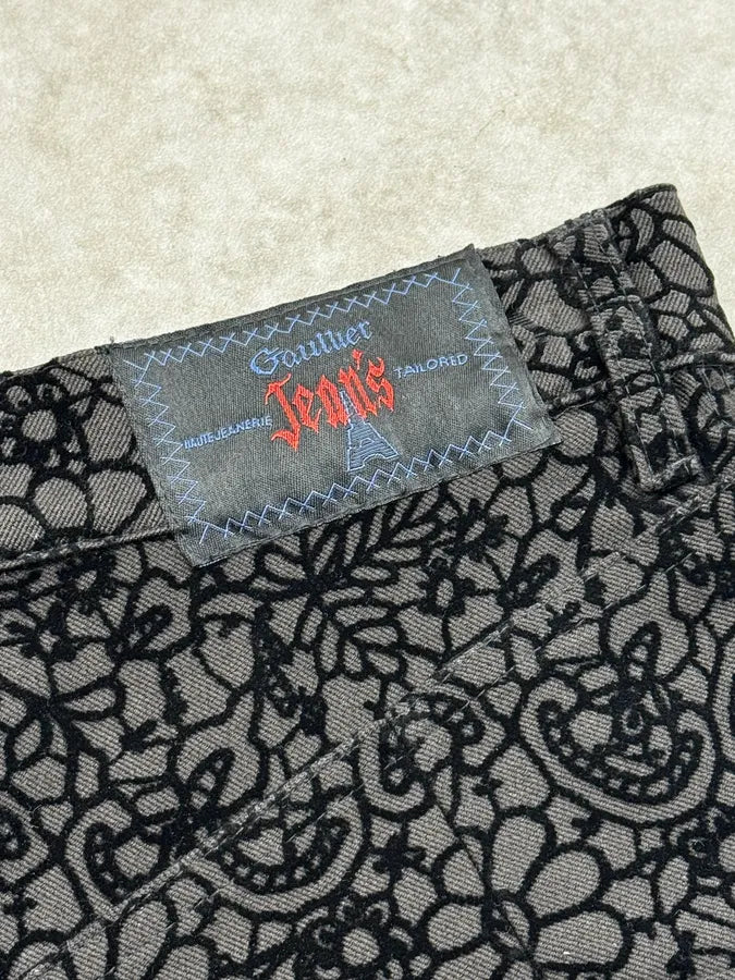 1990s Jean Paul Gaultier Black Flower Velvet Patrern Skirt NFGaKqy 11