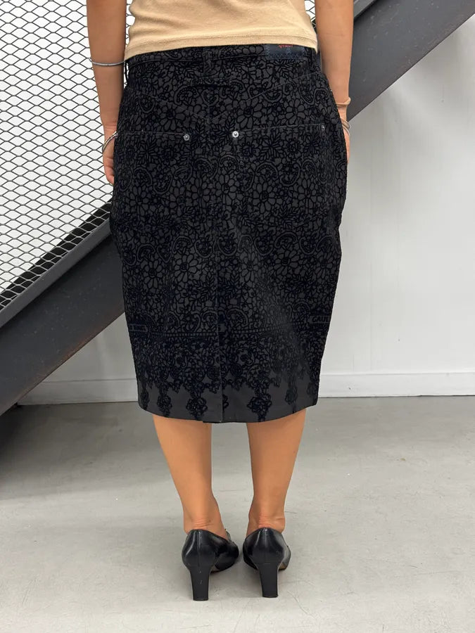 1990s Jean Paul Gaultier Black Flower Velvet Patrern Skirt NFGaKqy 4