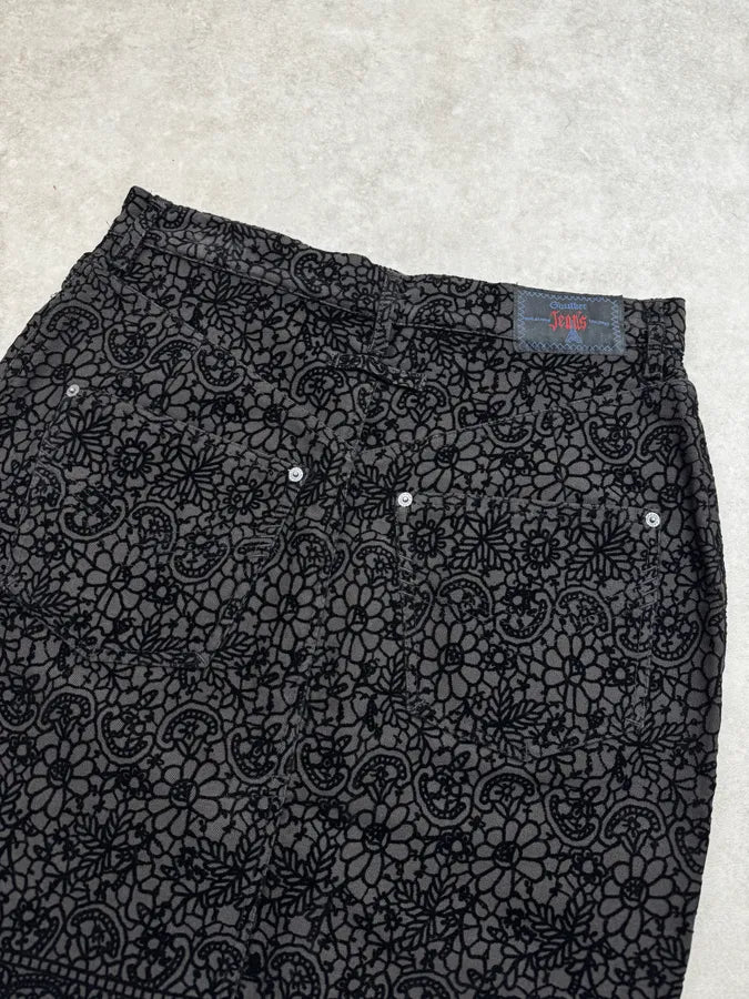1990s Jean Paul Gaultier Black Flower Velvet Patrern Skirt NFGaKqy 6