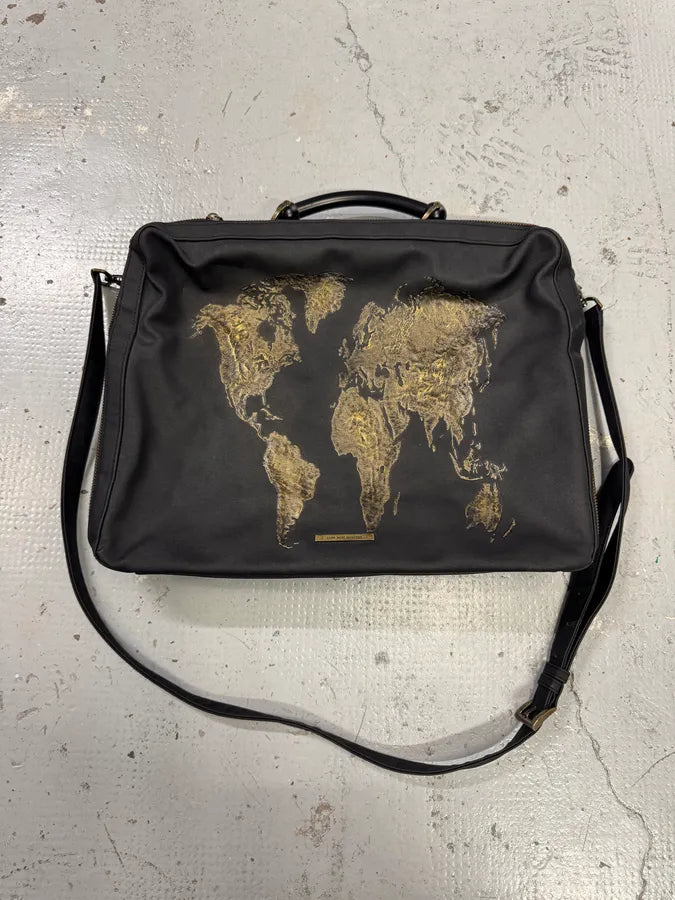 1990s Jean Paul Gaultier Black Nylon Messenger Gold World Map Bag egmkDhx 3