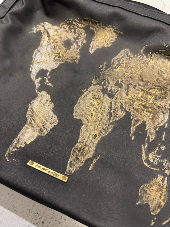 1990s Jean Paul Gaultier Black Nylon Messenger Gold World Map Bag egmkDhx 4