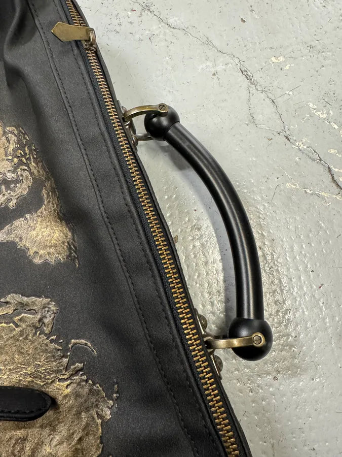 1990s Jean Paul Gaultier Black Nylon Messenger Gold World Map Bag egmkDhx 6