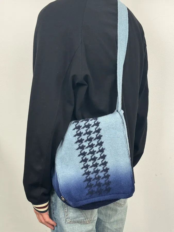 1990s Jean Paul Gaultier Blue Gradiant Pattern Wool Shoulder Bag XjtTmRd 1