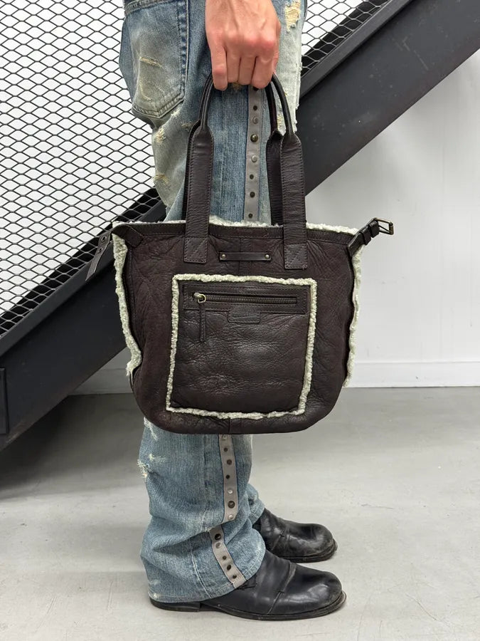 1990s Jean Paul Gaultier Brown Leather Shearling Bag jkGdvsN 1
