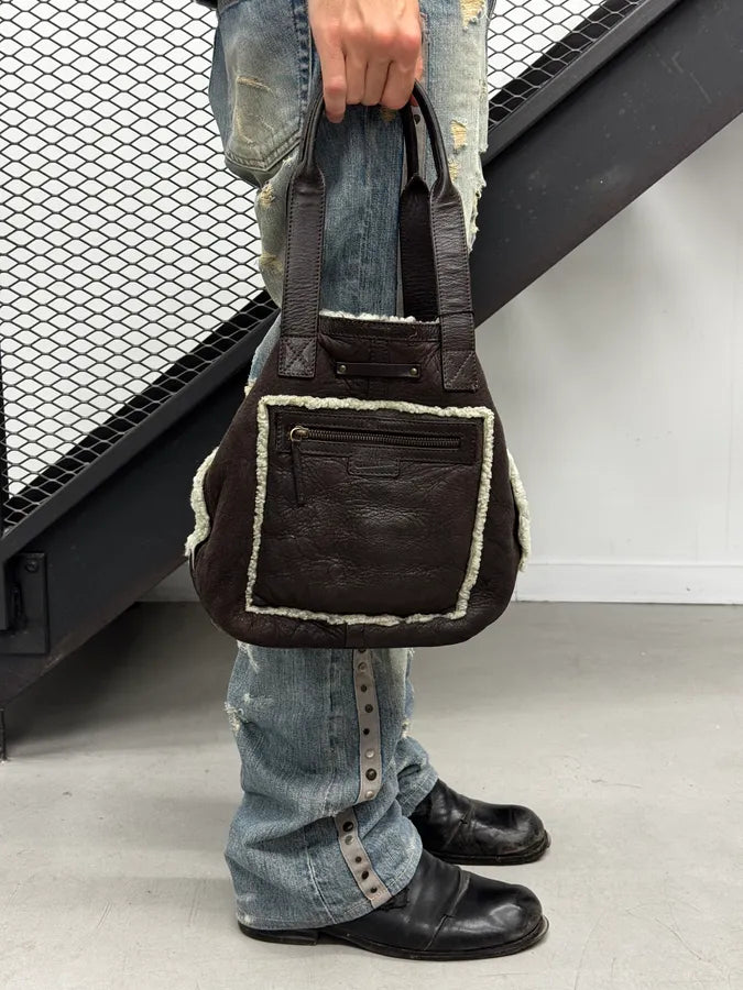 1990s Jean Paul Gaultier Brown Leather Shearling Bag jkGdvsN 2