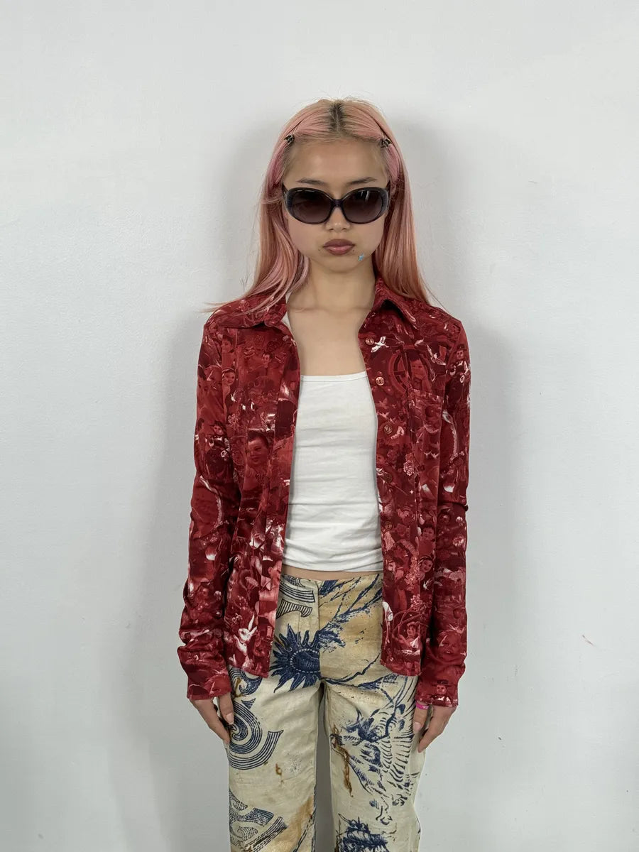 1990s Jean Paul Gaultier Burgundy Baby Asian World Shirt RyAGsOa 2