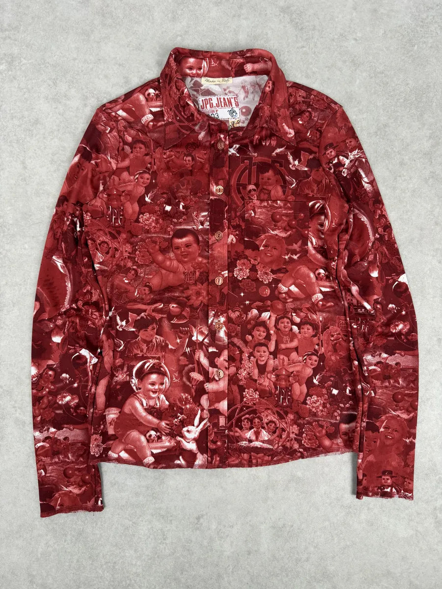 1990s Jean Paul Gaultier Burgundy Baby Asian World Shirt RyAGsOa 4
