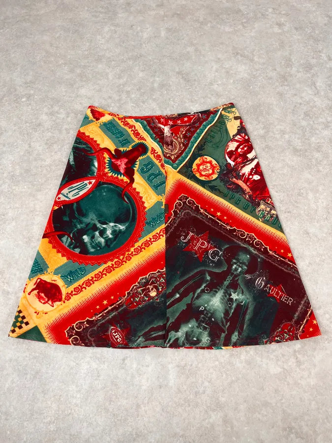 1990s Jean Paul Gaultier Cardigan & Skirt Red Abstract Indian Set yPFJpUC 10