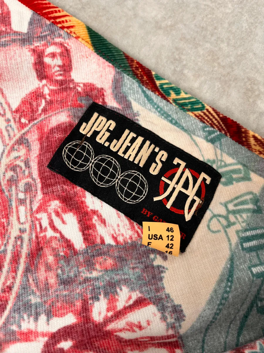 1990s Jean Paul Gaultier Cardigan & Skirt Red Abstract Indian Set yPFJpUC 14