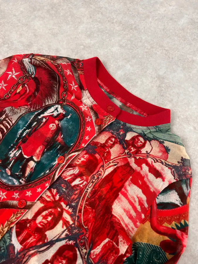 1990s Jean Paul Gaultier Cardigan & Skirt Red Abstract Indian Set yPFJpUC 5