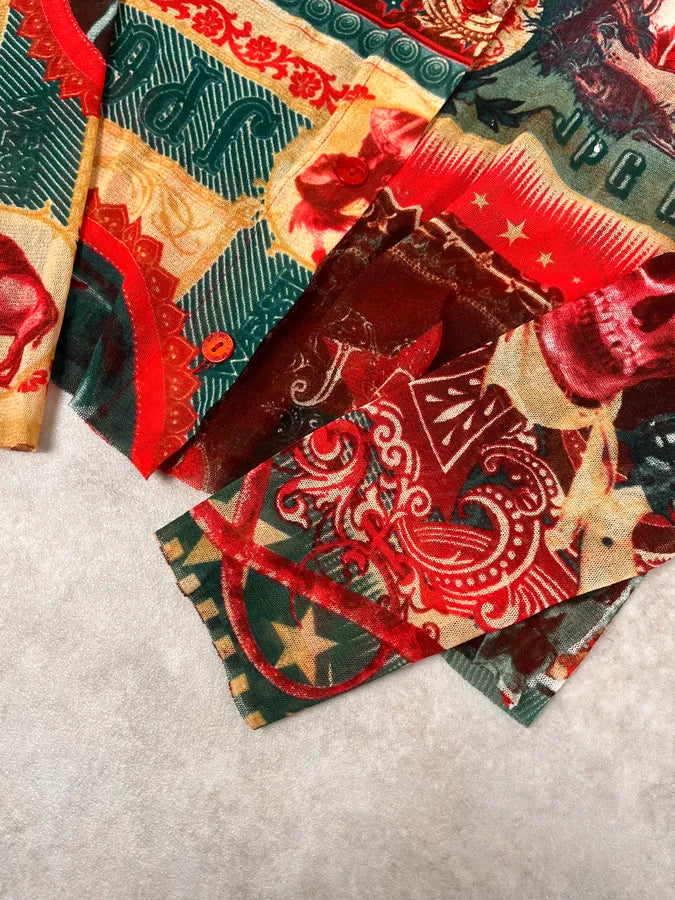 1990s Jean Paul Gaultier Cardigan & Skirt Red Abstract Indian Set yPFJpUC 6