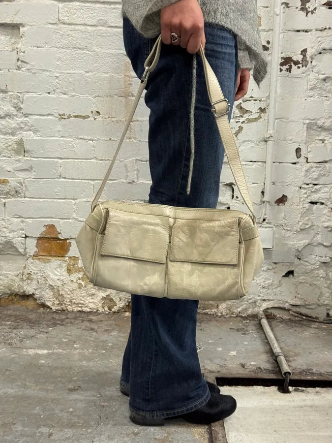 1990s Jean Paul Gaultier Dietrich Cream Leather Face Print Shoulder Bag XCfPFsG 1