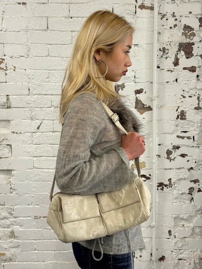 1990s Jean Paul Gaultier Dietrich Cream Leather Face Print Shoulder Bag XCfPFsG 3