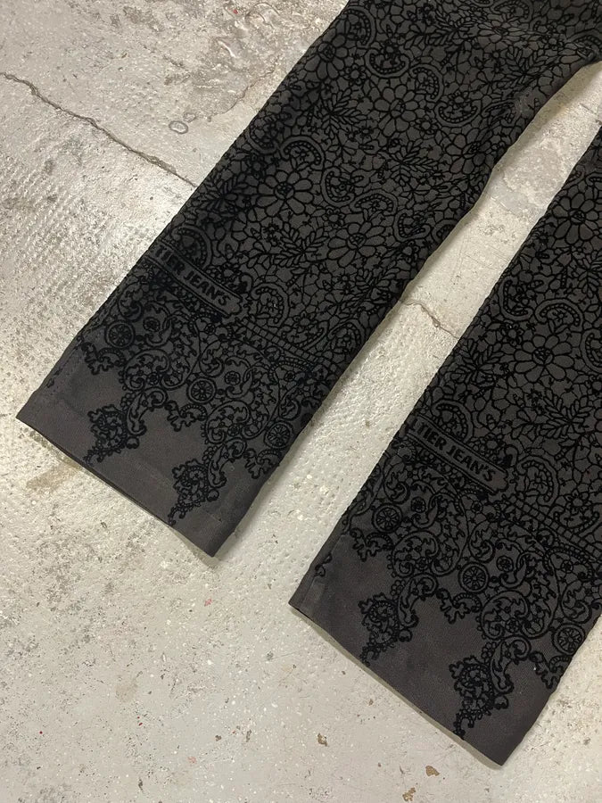 1990s Jean Paul Gaultier Glamour Velvet Black Denim Pants BPfgkhx 4