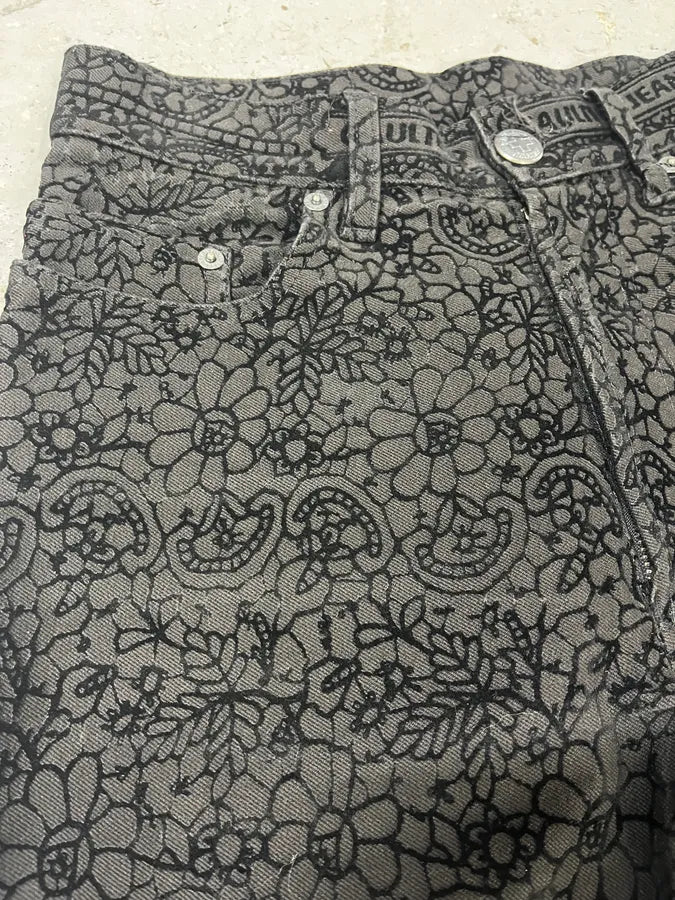 1990s Jean Paul Gaultier Glamour Velvet Black Denim Pants BPfgkhx 3