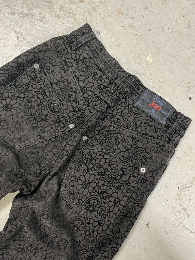1990s Jean Paul Gaultier Glamour Velvet Black Denim Pants BPfgkhx 7