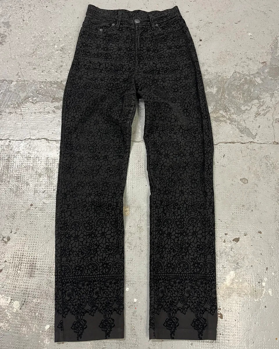 1990s Jean Paul Gaultier Glamour Velvet Black Denim Pants BPfgkhx 0