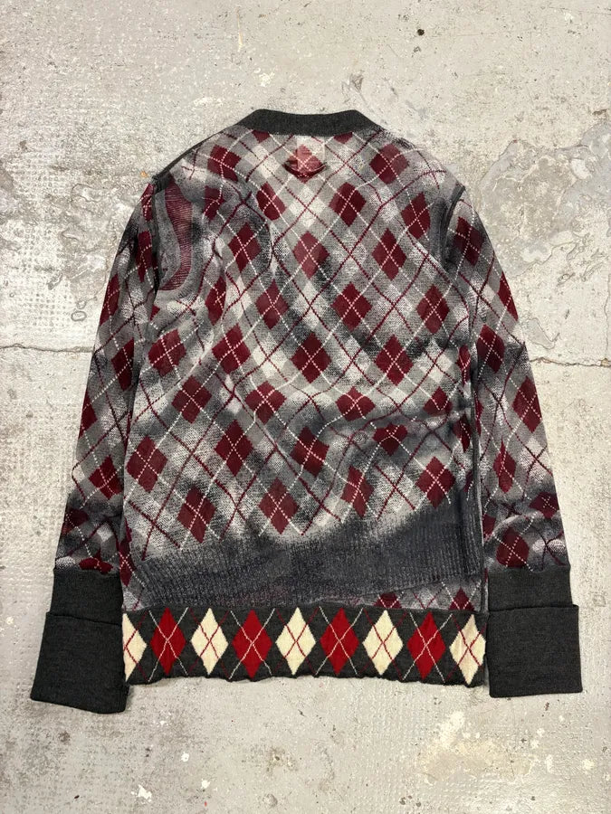 1990s Jean Paul Gaultier Maille Checkered Bordeaux Cardigan (S) LhzOnct 3