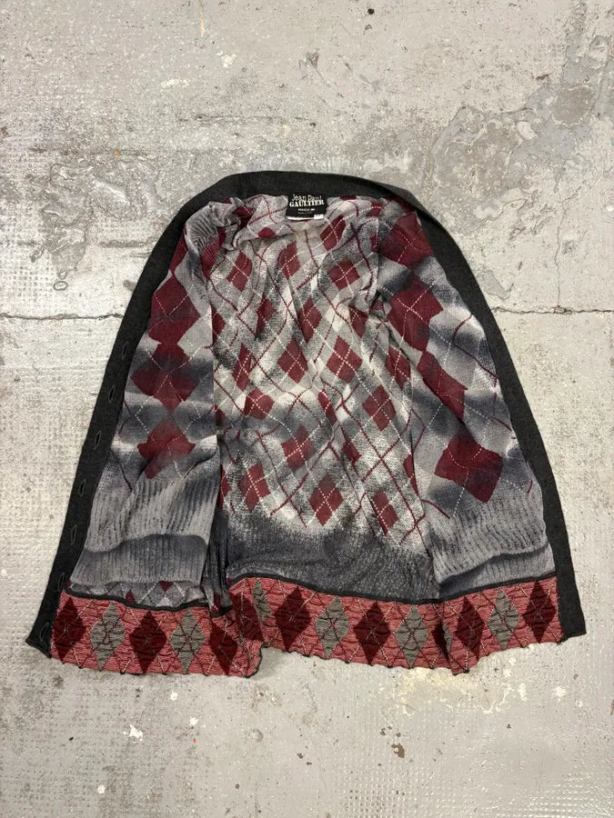 1990s Jean Paul Gaultier Maille Checkered Bordeaux Cardigan (S) LhzOnct 4