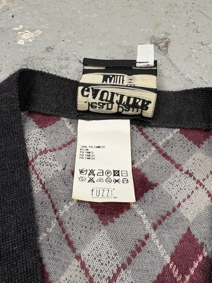 1990s Jean Paul Gaultier Maille Checkered Bordeaux Cardigan (S) LhzOnct 6
