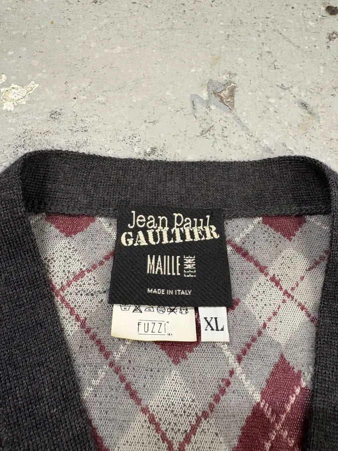 1990s Jean Paul Gaultier Maille Checkered Bordeaux Cardigan (S) LhzOnct 7