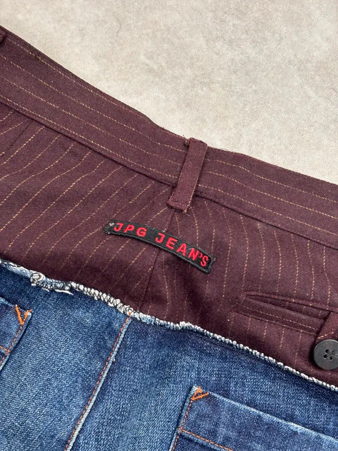 1990s Jean Paul Gaultier Navy Wool Contrast Panel Jeans PxuAbkb 7