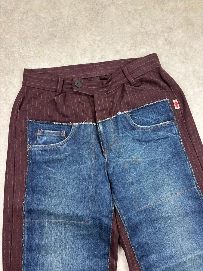 1990s Jean Paul Gaultier Navy Wool Contrast Panel Jeans PxuAbkb 4