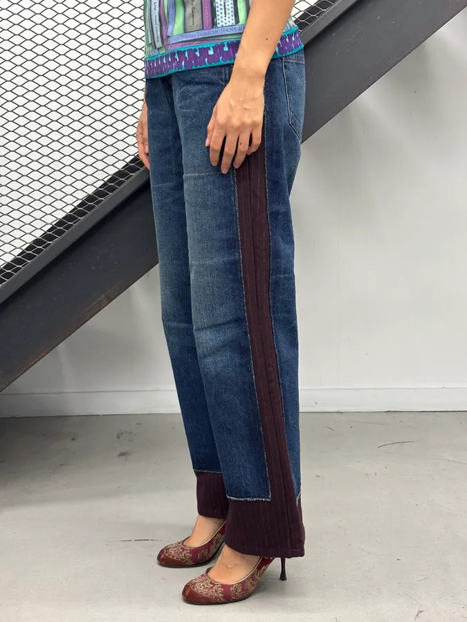 1990s Jean Paul Gaultier Navy Wool Contrast Panel Jeans PxuAbkb 2